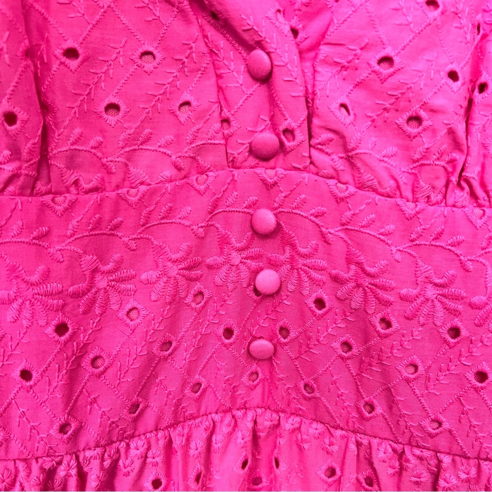 Bohemian Pink Eyelet Midi Summer Party Dress Vacation Resort Cottagecore - Picture 7 of 14